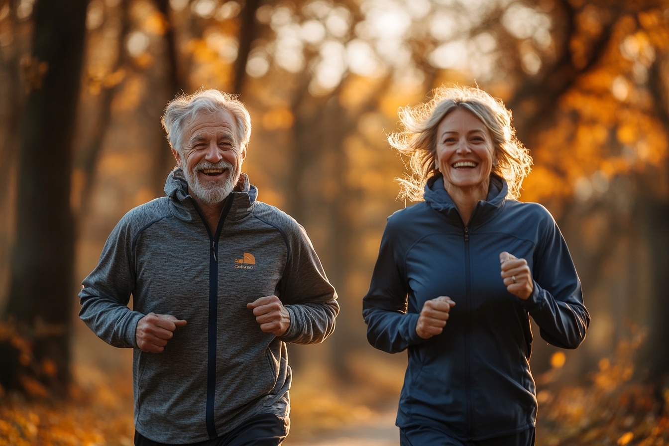 Старші люди займаються фітнесом на природі в парку
